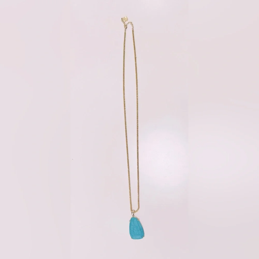 KENDRA SCOTT Sandra Long Gold Necklace w Turquoise Stone Pendant - Picture 3 of 8